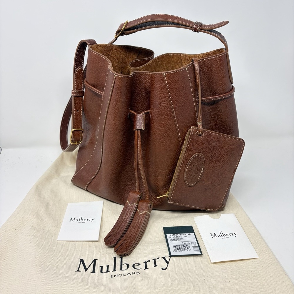 Mulberry Small Millie Tote Legacy NVT Oak Leather Made England Dust Bag